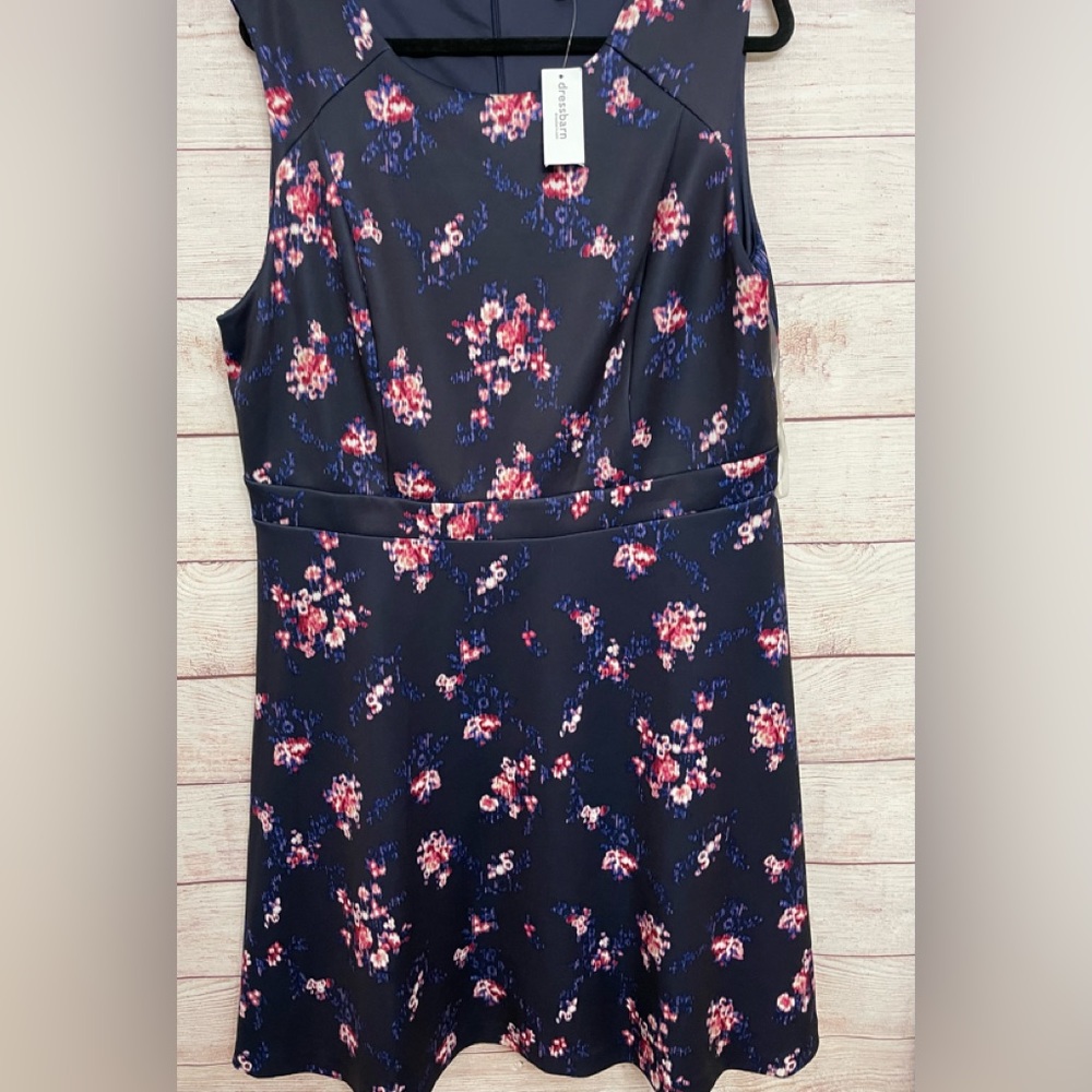 NWT Roz & Ali  Navy Floral Dress 16W Partially Lined $54